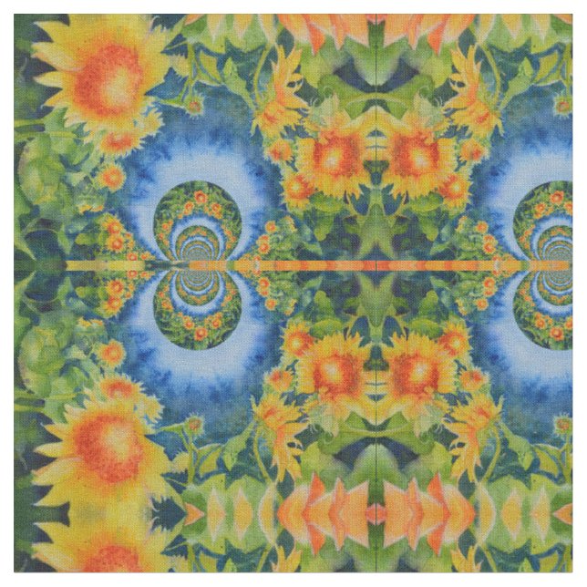 Retro Watercolor Sonnenblumenfelder Stoff (Nahaufnahme)