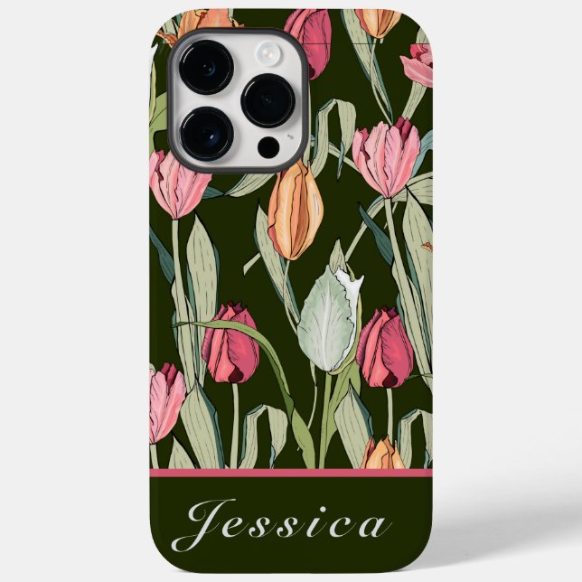 Retro Watercolor Tulips Blumenmuster Case-Mate iPhone Hülle (Rückseite)
