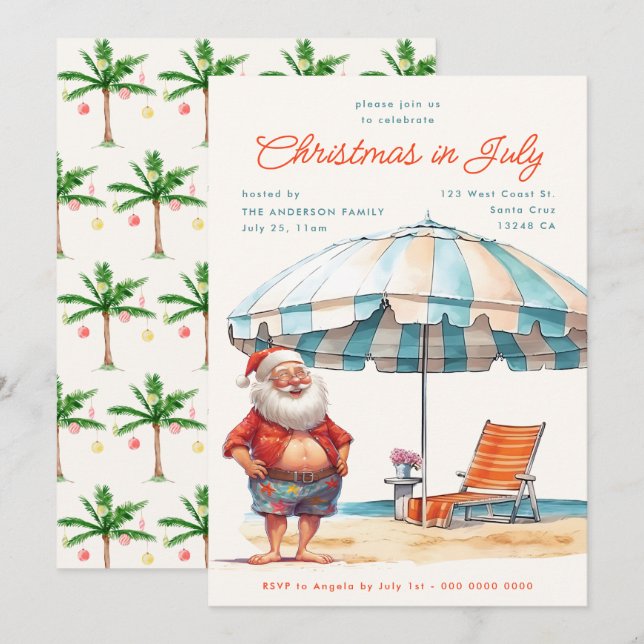 Retro Watercolor Weihnachten im Juli Summer Party (Vorne/Hinten)