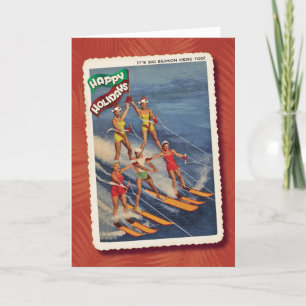 Retro Waterskiers Weihnachtskarte Feiertagskarte