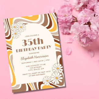 Retro Wave Artistic Blume Arch Brown Geburtstag Einladung
