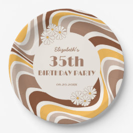 Retro Wave Artistic Blume Arch Brown Geburtstag Pappteller