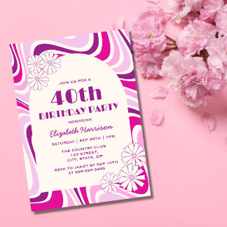 Retro Wave Blume Arch Lila Rosa Geburtstag Einladung