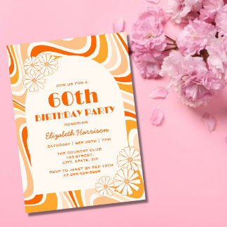 Retro Wave Blume Arch Orange Peach Geburtstag Einladung