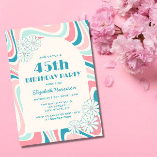 Retro Wave Blume Arch Rosa Grün Geburtstag Einladung