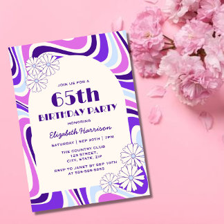 Retro Wave Blume Arch Violet Blue Geburtstag Einladung