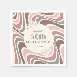 Retro Wave Blume Sage Brown Peach Geburtstag Serviette