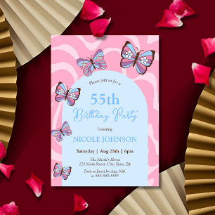 Retro Wave Butterfly Pink Blue Geburtstag Einladung