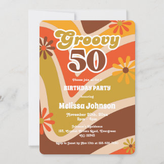 Retro Wave Daisies Groovy 50. Geburtstag Einladung