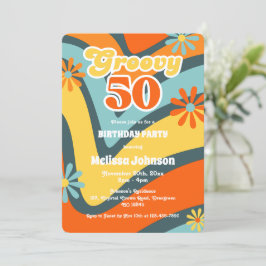 Retro Wave Daisies Groovy 50. Grüner Geburtstag Einladung