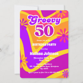 Retro Wave Daisies Groovy 50. Orange Geburtstag Einladung