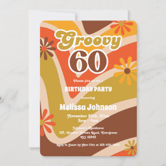 Retro Wave Daisies Groovy 60. Geburtstag Einladung