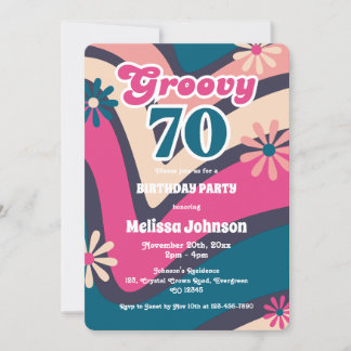 Retro Wave Daisies Groovy 70. Bubblegum Geburtstag Einladung