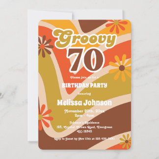Retro Wave Daisies Groovy 70. Geburtstag Einladung