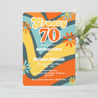 Retro Wave Daisies Groovy 70. Grüner Geburtstag Einladung