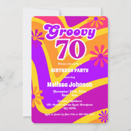 Retro Wave Daisies Groovy 70. Orange Geburtstag Einladung