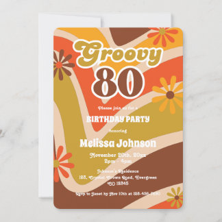 Retro Wave Daisies Groovy 80. Geburtstag Einladung