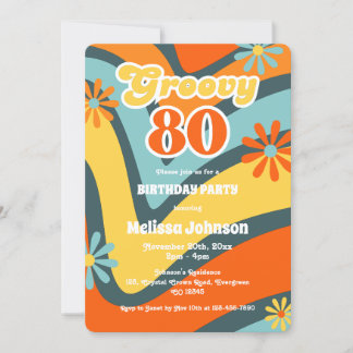 Retro Wave Daisies Groovy 80. Grüner Geburtstag Einladung