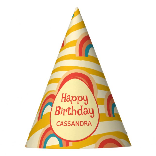 Retro Wave Funky Rainbow Groovy Party Hat Partyhütchen (Vorderseite)