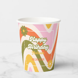 Retro Wave Groovy Blume Green 40. Geburtstag Pappbecher