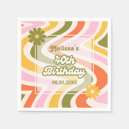 Retro Wave Groovy Blume Green 40. Geburtstag Serviette