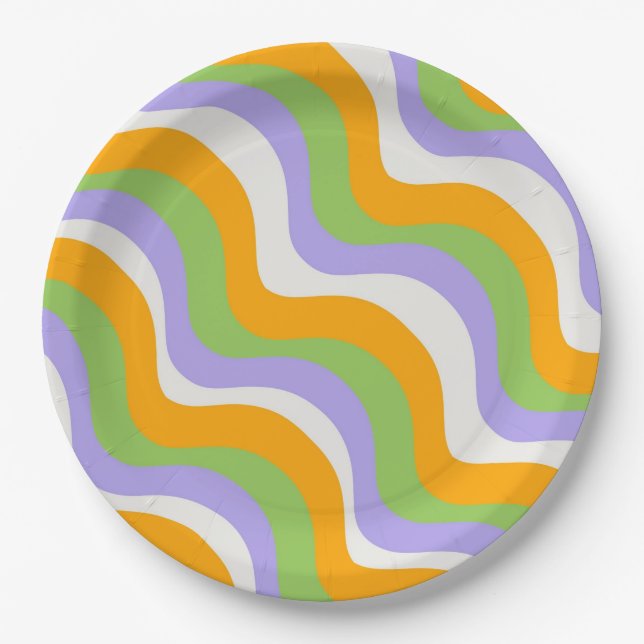 Retro Wave Groovy Curl Layer Abstrakt Y2k Muster Pappteller (Vorderseite)