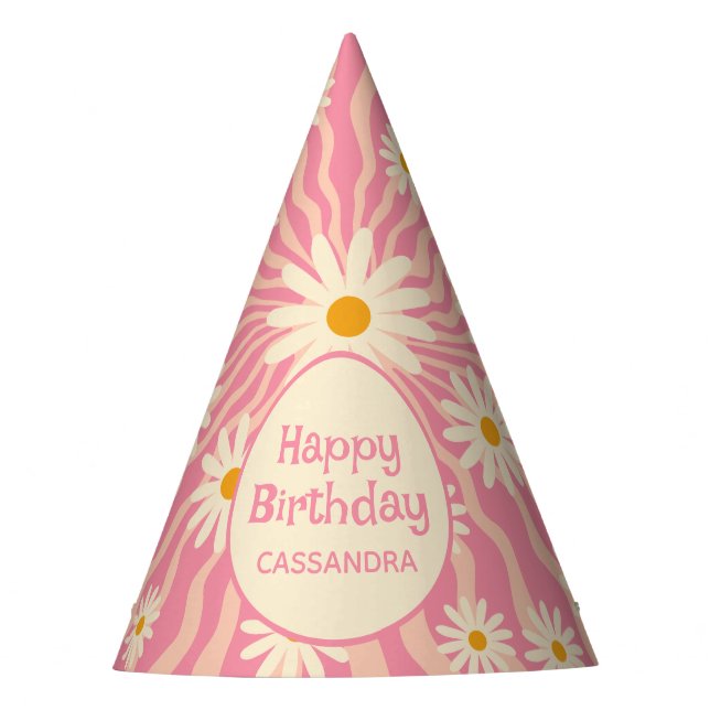 Retro Wave Groovy Daisy Party Hat Partyhütchen (Vorderseite)