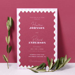 Retro Wave Magenta Pink Modernes Skript Bold Weddi Einladung