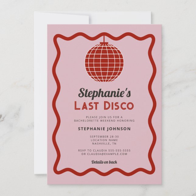 Retro Wave Pink und Red Last Disco Bacheloretto Einladung (Vorderseite)