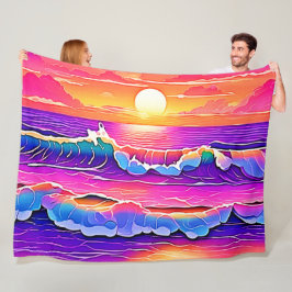 Retro Wave Sunset Serenity Fleecedecke