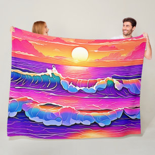 Retro Wave Sunset Serenity Fleecedecke