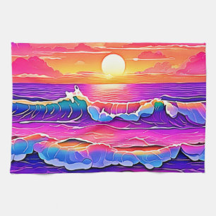 Retro Wave Sunset Serenity Geschirrtuch