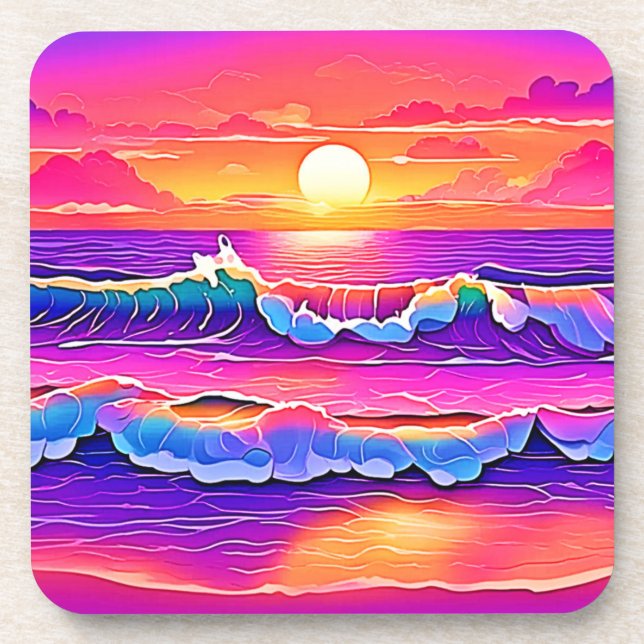Retro Wave Sunset Serenity Getränkeuntersetzer (Vorderseite)