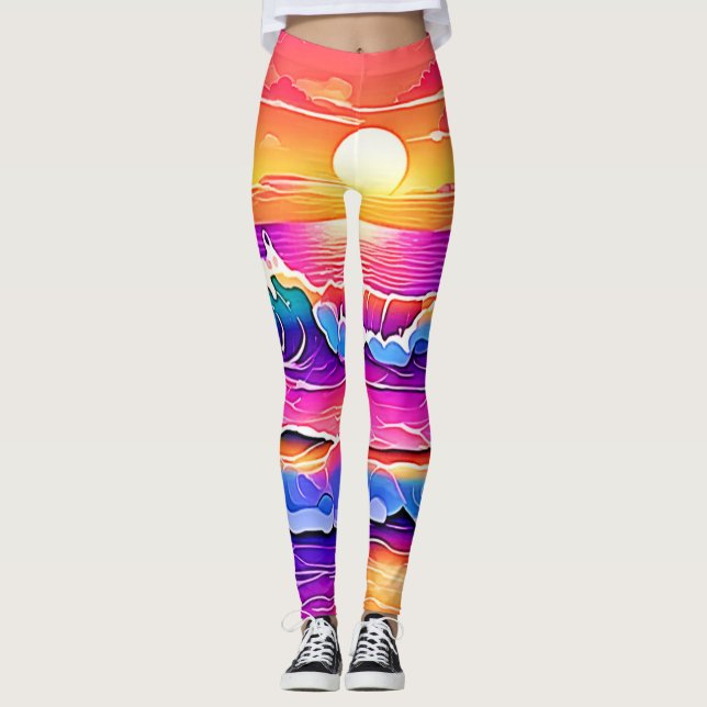 Retro Wave Sunset Serenity Leggings (Vorderseite)