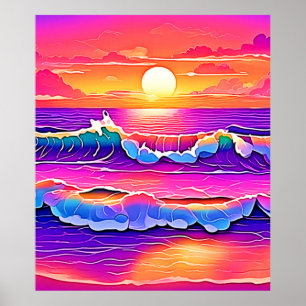 Retro Wave Sunset Serenity Poster