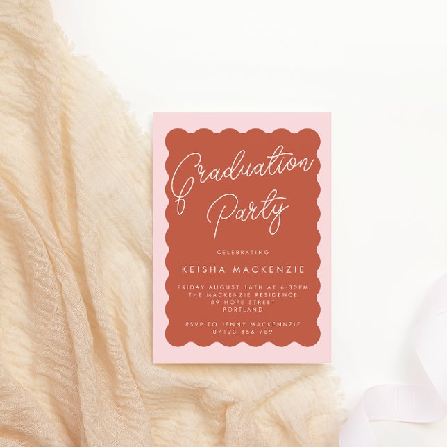 Retro Wave Terracotta & Blush Graduation Party Inv Einladung (Von Creator hochgeladen)