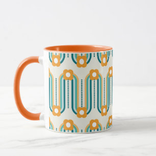 Retro Waves and Blume, Aquamarin, Aqua, Orange Tasse