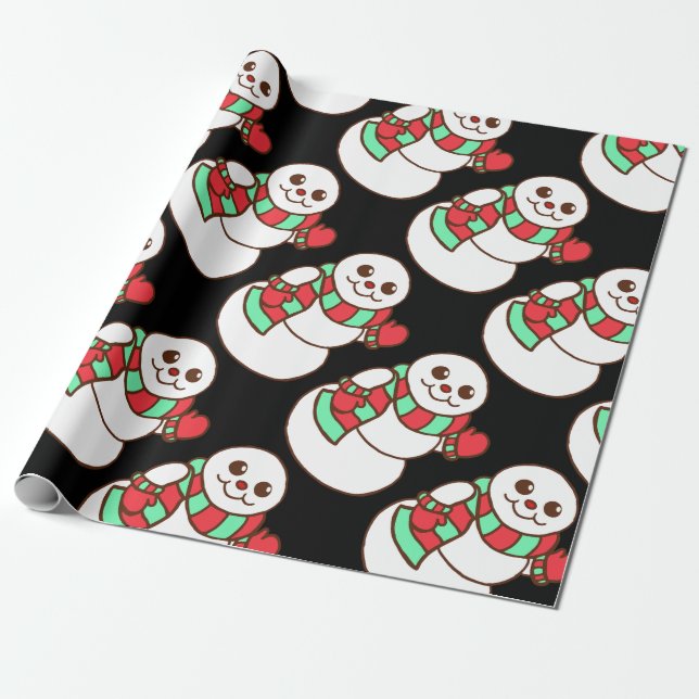 Retro Waving Snowman Wrapping Paper Geschenkpapier (Ungerollt)
