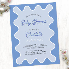 Retro Wavy Blue Curve Baby Dusche Einladung Postkarte