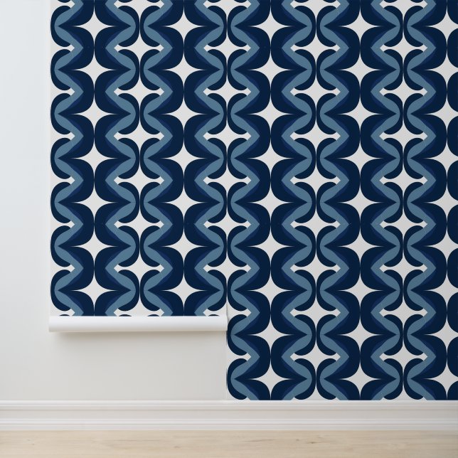 Retro Wavy Blue und White Strip Muster Tapete (Anwendung)