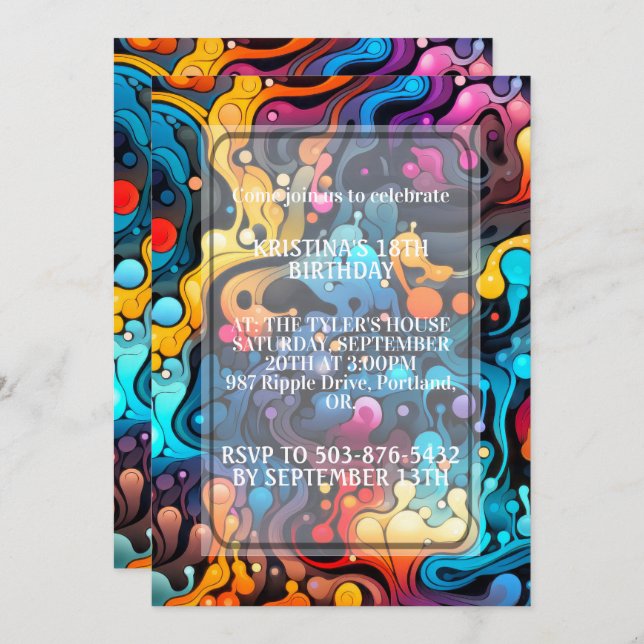 Retro Wavy Chaotic Print Geburtstagsparty Einladung (Vorne/Hinten)