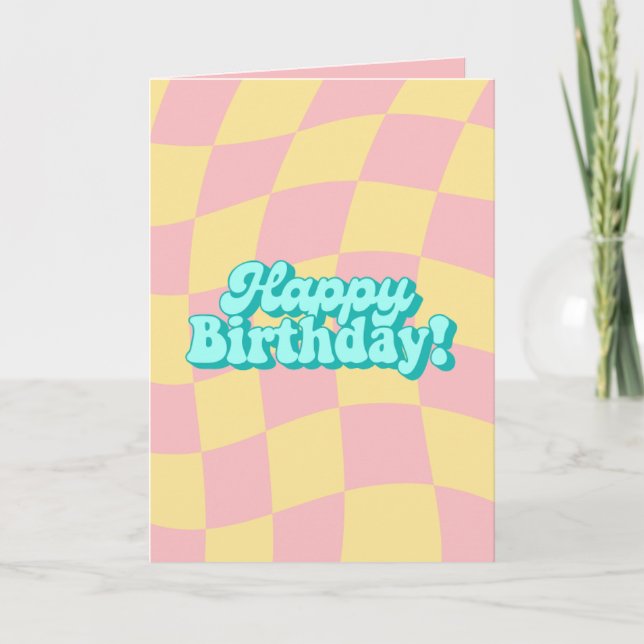 Retro Wavy Checkered Happy Birthday Card Dankeskarte (Vorderseite)