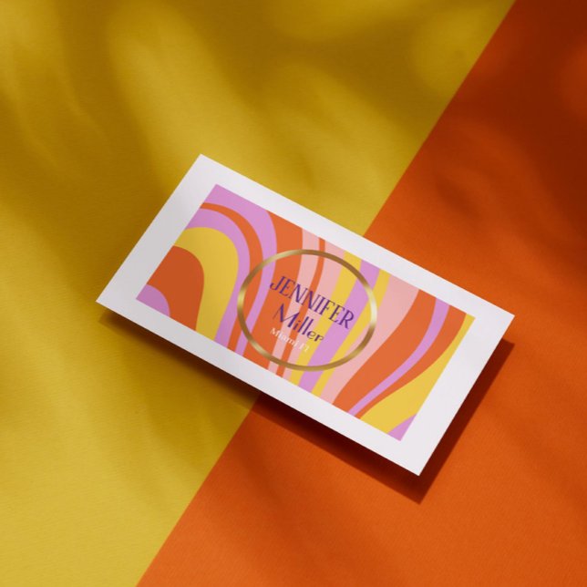 Retro Wavy Colorful Lines Social Media QR-Code Visitenkarte (Von Creator hochgeladen)