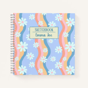 Retro Wavy Daisy Blume Personalisiert Sketchbook Notizbuch