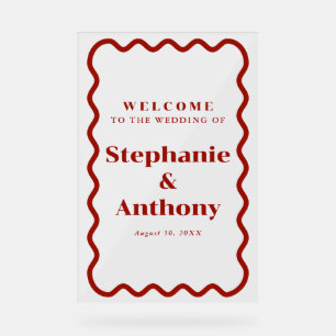 Retro, Wavy Edge Dark Red Wedding der 50er Jahre Acrylschild