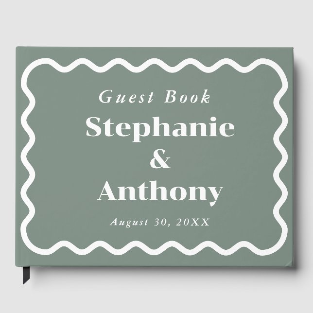Retro, Wavy Edge Dark Red Wedding der 50er Jahre Gästebuch (Vorderseite)