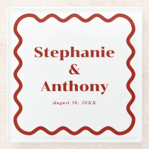 Retro, Wavy Edge Dark Red Wedding der 50er Jahre Glasuntersetzer