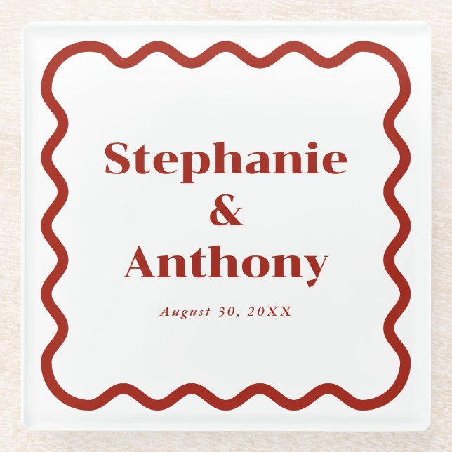Retro, Wavy Edge Dark Red Wedding der 50er Jahre Glasuntersetzer (Vorderseite)
