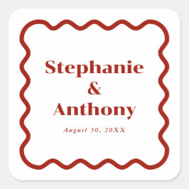 Retro, Wavy Edge Dark Red Wedding der 50er Jahre Quadratischer Aufkleber