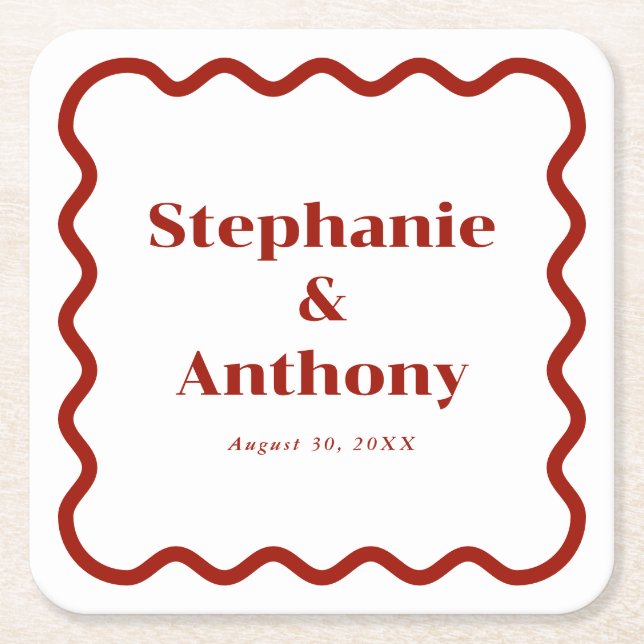 Retro, Wavy Edge Dark Red Wedding der 50er Jahre Rechteckiger Pappuntersetzer (Vorderseite)